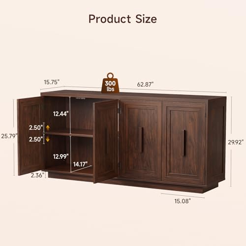 63-Inch 4-Door Sideboard Buffet Cabinet with Adjustable Shelves