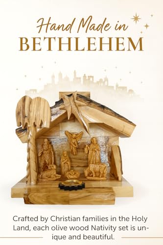 Hand-Carved Olive Wood Nativity Set – 4.7" Bethlehem Manger Scene