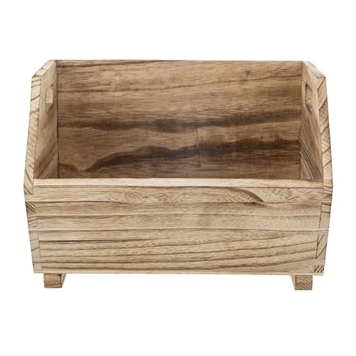 Natural Wood Stackable Storage Bins, Open Front Organizing Crates, Set of 2