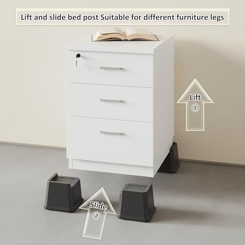 3-Inch Bed Risers - Heavy Duty L-Shaped Furniture Elevators, 6 Pack