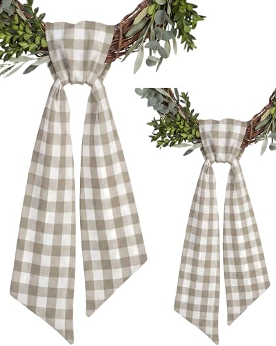 Brown Buffalo Check Wreath Sash 2-Pack - 5.12 x 54 Inch Farmhouse Plaid Ribbons