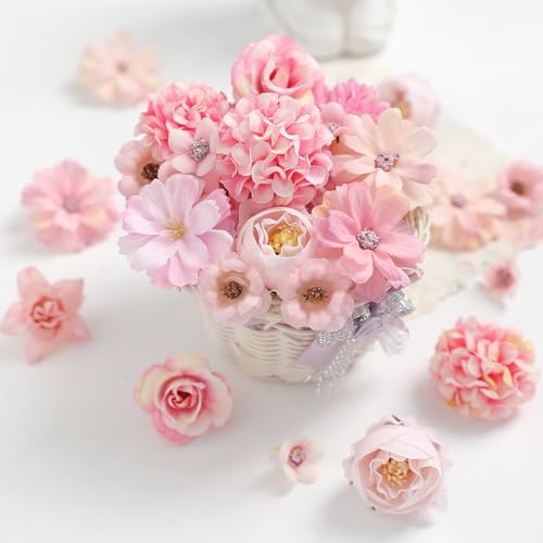 90 Mini Pink Artificial Flower Heads for Craft Decoration