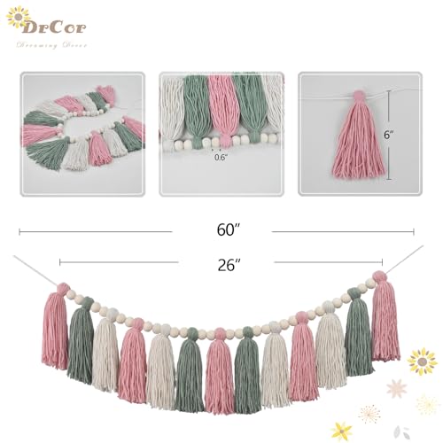 Boho Tassel Garland - Pink and Sage Green Cotton Wall Decor