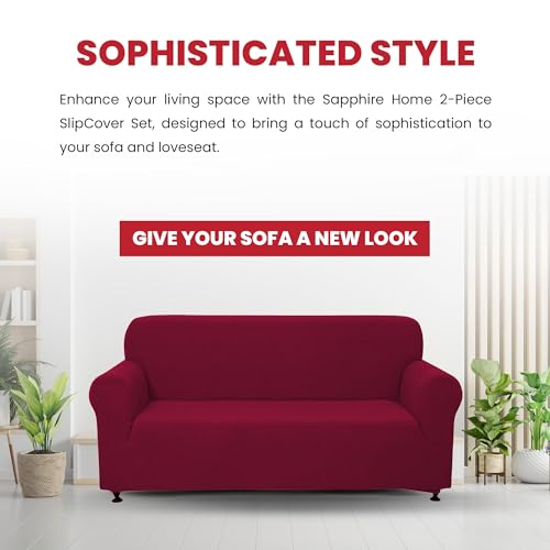 Stretch Sofa and Loveseat Slipcovers Set - Burgundy, 2-Piece