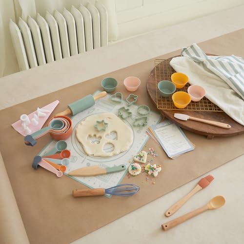 Kids Baking Set 43-Piece Real Cooking Utensils with Silicone and Wood