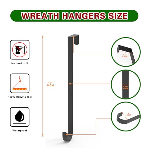 15" Wreath Hanger for Front Door - Steel Over The Door Hook, 20lb Capacity