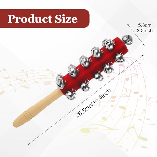 6 Pack Christmas Jingle Bells with Wooden Handle, Handheld Sleigh Bell Shaker
