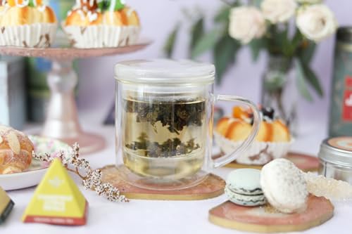 Teabloom 8oz Double-Walled Borosilicate Glass Tea Cup with Infuser & Lid