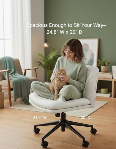 Wide Armless Criss Cross Office Chair, PU Leather Desk Chair