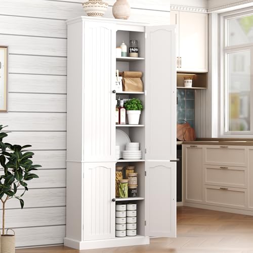 72-Inch Tall Kitchen Pantry Cabinet with Adjustable Shelves, White
