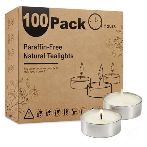 100-Pack Unscented Palm Wax Tea Light Candles - 4.5 Hour Long Burn Time
