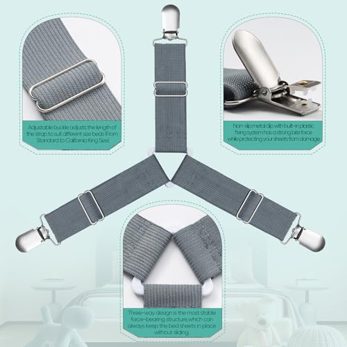 Adjustable Bed Sheet Straps - Fitted Sheet Clips, 4 Pack