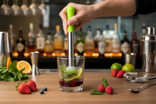 Cuisinox Stainless Steel Cocktail Muddler with Rubber Handle 8.5" - Bar Tool for Cocktails