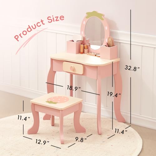 Toddler Vanity Set with Stool and Pretend Makeup Accessories for Kids