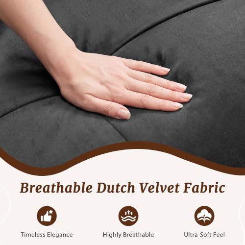 Convertible Velvet Futon Sofa Bed, Adjustable Reclining Couch for Small Spaces