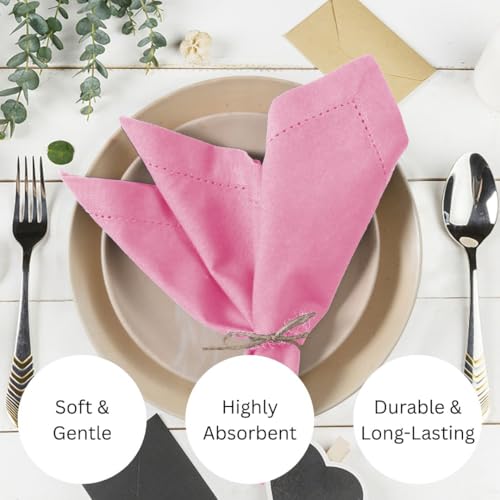 WeWove 100% Cotton Dinner Napkins Set of 6 – 18x18 in, Pink, Hemstitch, Reusable