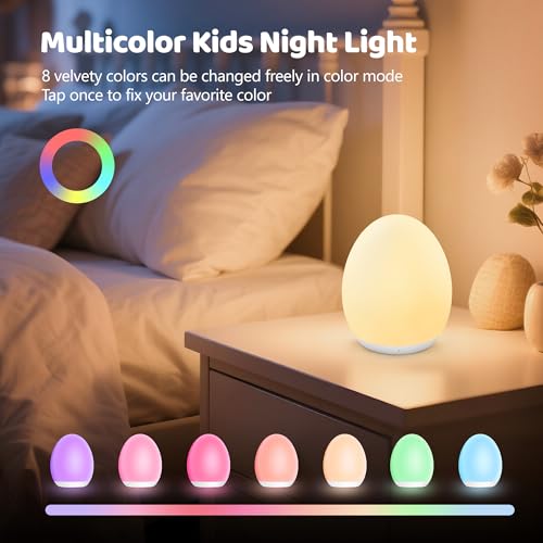 MediAcous Kids Night Light, Silicone Egg Lamp with Touch Control & Timer