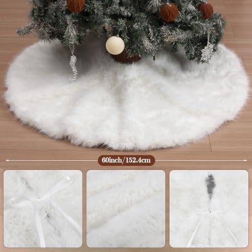 Halloscume 48 Inch Faux Fur Christmas Tree Skirt - Extra Thick White