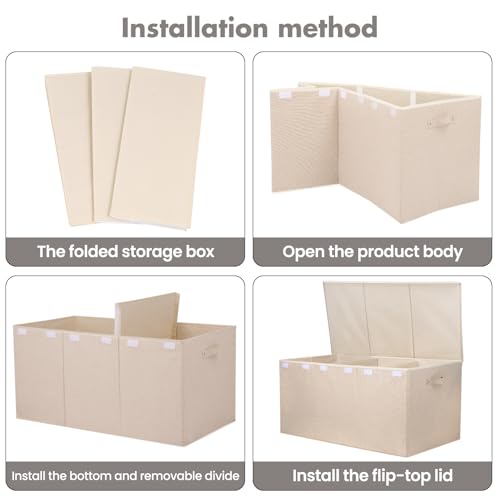 Extra Large 167L Toy Chest with Lid and Removable Divider, Linen Beige