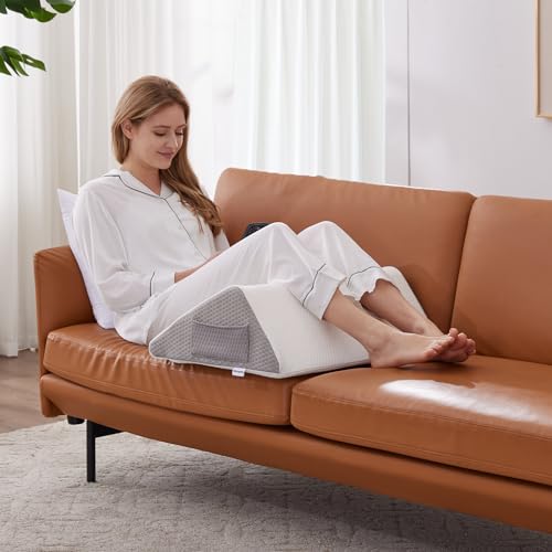 Knee Wedge Pillow for Back Sleeping - Memory Foam Leg Support