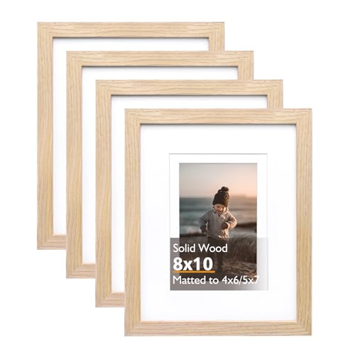 Natural Solid Wood 8x10 Picture Frame Set of 4 - Wall & Tabletop Display