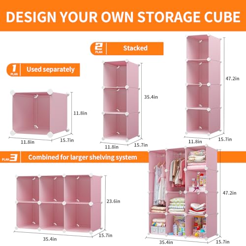 12-Cube Portable Kids Wardrobe, Modular Baby Closet Organizer (Pink)