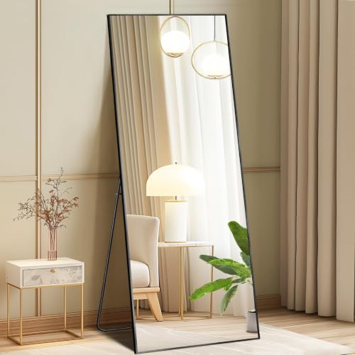 56"x15" Full Length Mirror - Thin Black Aluminum Frame for Wall & Floor