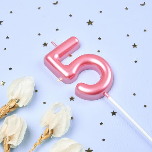 Pink 5 Number Birthday Candles - 2.76 Inch for Celebrations