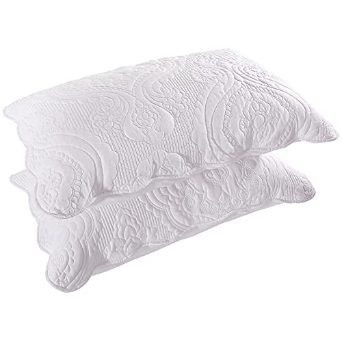 Quilted Pillow Shams Set of 2 - Standard Size 20x26 Inch White Pillow Covers