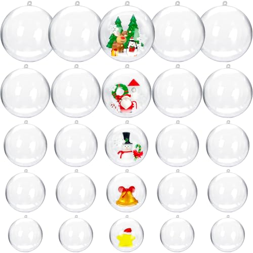 Clear Plastic Fillable Ornaments Set - 25 DIY Craft Balls in 5 Sizes