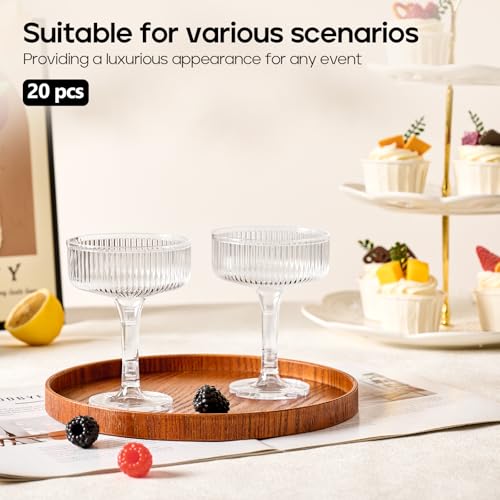 DORONAN Clear Plastic Champagne Tower Glasses 20 Pack, Unbreakable 7oz Coupe for Wedding & Party