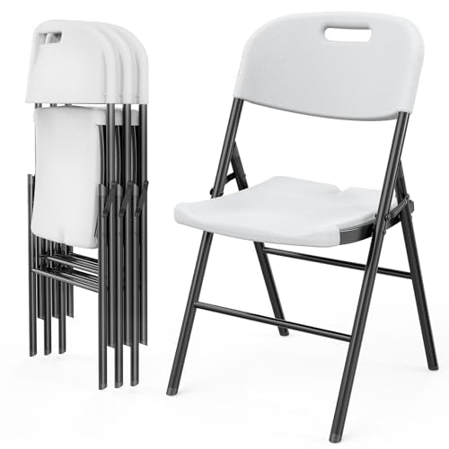 Heavy Duty Folding Chairs - Portable HDPE Steel Chairs, 4 Pack - White