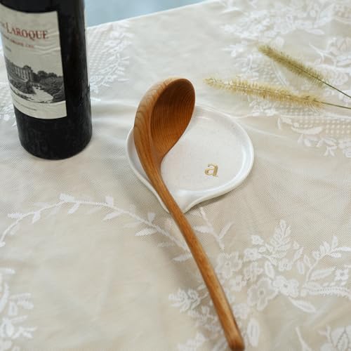 COLLECTIVE HOME Large Ceramic Spoon Rest with Gold Text - 5 x 5.5 in