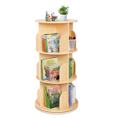 3-Tier Rotating Bookshelf, Spinning Corner Bookcase for Kids & Nursery