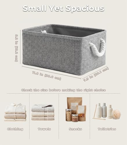 Small Fabric Storage Baskets for Shelves, 11.8x7.9x5.2 Inch Grey
