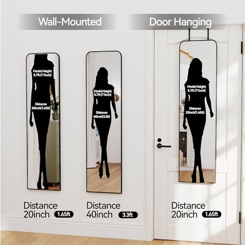 47x14-Inch Full Length Mirror, Over-the-Door or Wall-Mounted Dressing Mirror