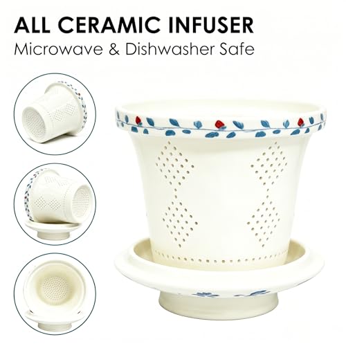 Vibrant Floral Ceramic Tea Mug with Infuser & Lid, 16oz, Perfect for Loose Leaf Tea