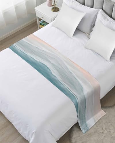 DecorLovee Coastal Ocean Bed Runner for King Bed, Summer Beach Scarf 94x20"