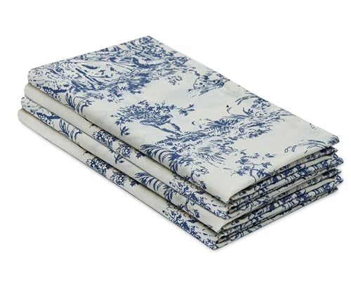 French Country Toile Kitchen Towels - 100% Cotton Blue Dish Towels - 4 Pack