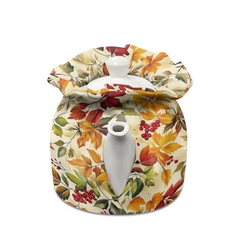 Insulated Tea Cozy with Maple Leaf Print - Elastic Teapot Warmer Cover