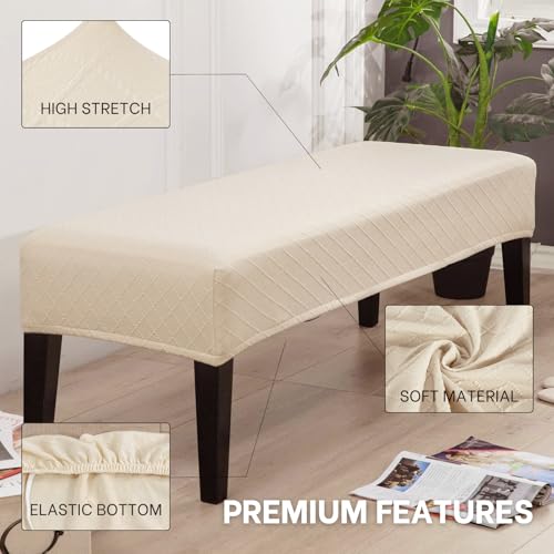 Stretch Washable Dining Bench Cover - Soft, Durable Slipcover (Beige)