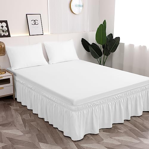 Wrap Around Twin/Twin XL Bed Skirt - 16-Inch Drop Elastic Dust Ruffle, White