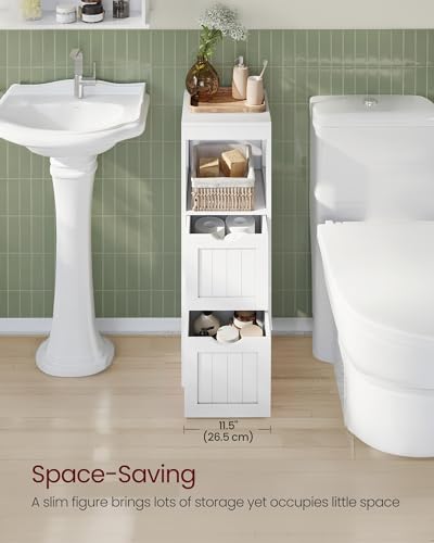 Slim Bathroom Floor Cabinet with 2 Drawers and Open Shelf, 35-Inch White