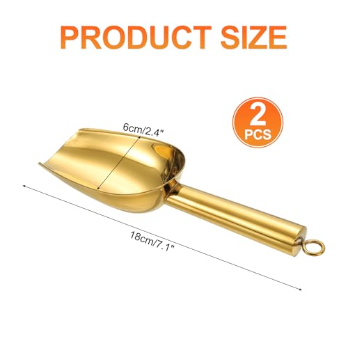Gold Stainless Steel Ice Scoops Set of 2 - 7.1 Inch Kitchen & Bar Ice Picks