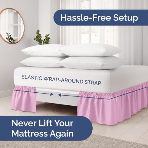 Twin Size Wrap Around Bed Skirt and 2 Pillowcase Set, 18-Inch Drop, Pink