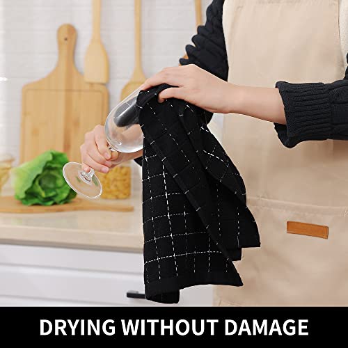 100% Cotton Terry Kitchen Towels - 4 Pack Absorbent Dish Towels, Black
