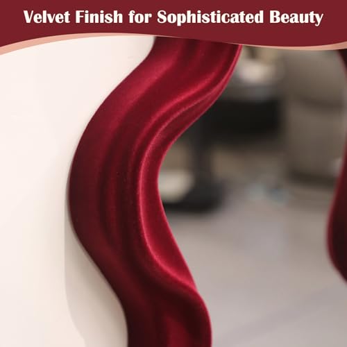 Wine Red Wavy Wall Mirror, 16x10" Flocked Cloud Decorative Mirror