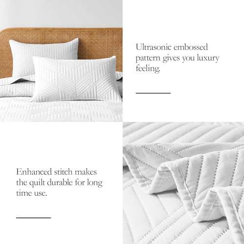 Davulos White Queen Quilt Bedding Set - 3-Piece Microfiber Coverlet