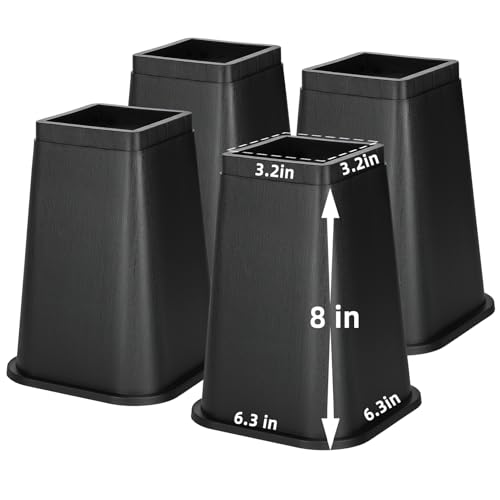 Apipi 8-Inch Heavy Duty Bed Risers with Anti-Slip Pads - Black, 4 Pack