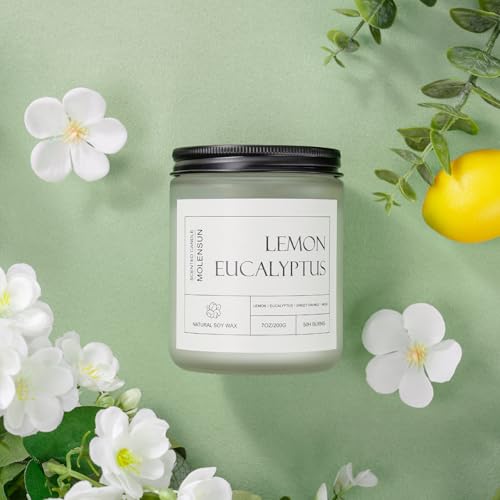 Lemon Eucalyptus Scented Soy Wax Candle - 7 oz Aromatherapy Jar Candle
